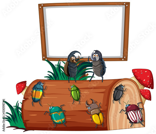 Sign board with beetle on white background