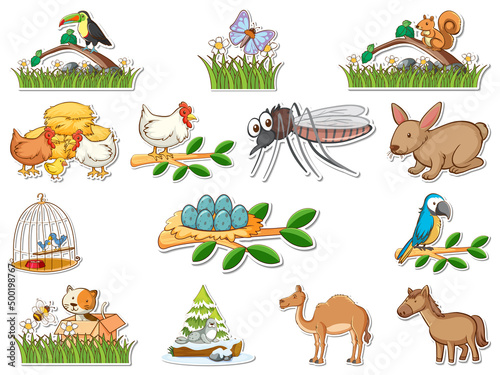 Sticker set of cartoon wild animals