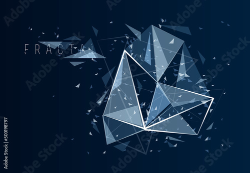 Mesh object fractal design with connected lines vector abstract background, low poly polygonal elements in 3D perspective, science and technology theme.