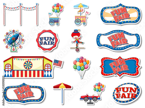 Sticker set of amusement park and fun fair objects