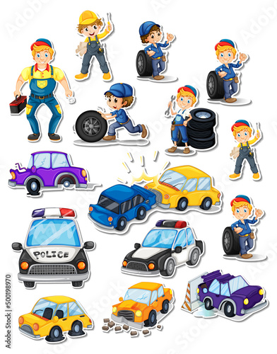 Sticker set of professions characters and objects