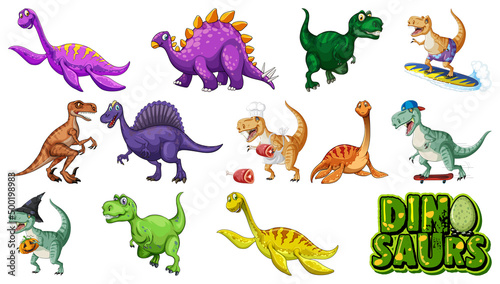Many dinosaurs on white background