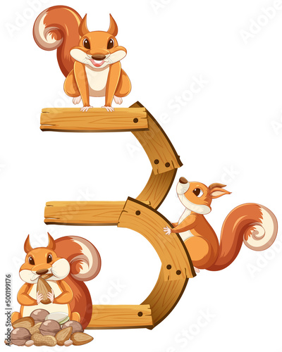 Three squirrel attached to number three
