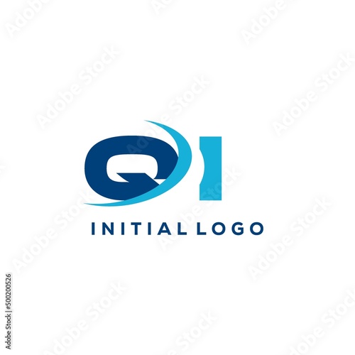 Letter QI logo combined with swoosh curved line