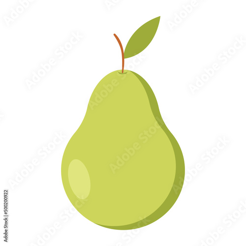 pear with leaf isolated on white flat vector illustration