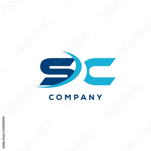 Letter SC logo combined with swoosh curved line
