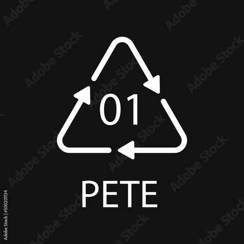 PETE 01 recycling code symbol. Plastic recycling vector polyethylene sign.