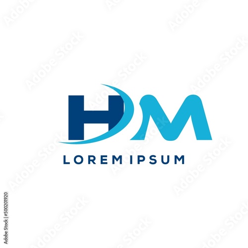 Letter HM logo combined with swoosh curved line