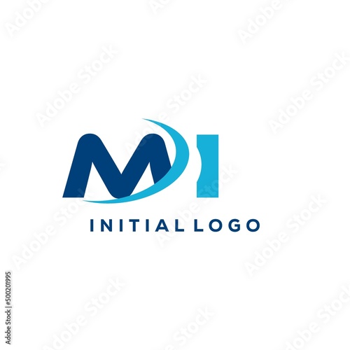 Letter MI logo combined with swoosh curved line