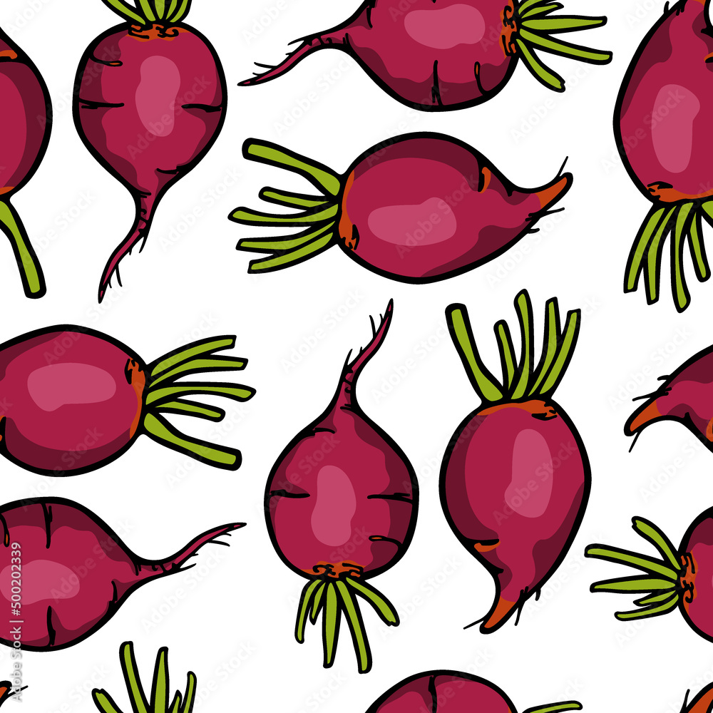 Vector seamless pattern with hand drawn ripe beetroots. Beautiful food design elements, ink drawing. Perfect for prints and patterns Vector seamless pattern with hand drawn ripe beetroots. Beautiful food design elements, ink drawing. Perfect for prints and patterns