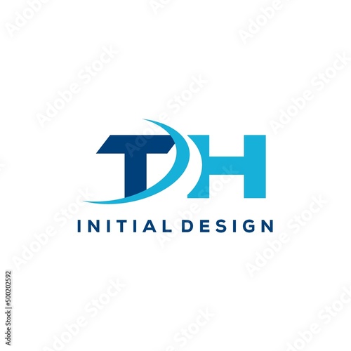 Letter TH logo combined with swoosh curved line
