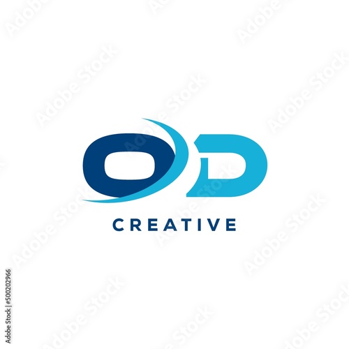 Letter OD logo combined with swoosh curved line