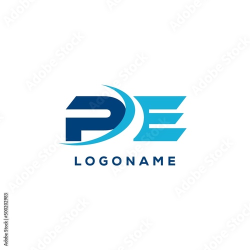 Letter PE logo combined with swoosh curved line