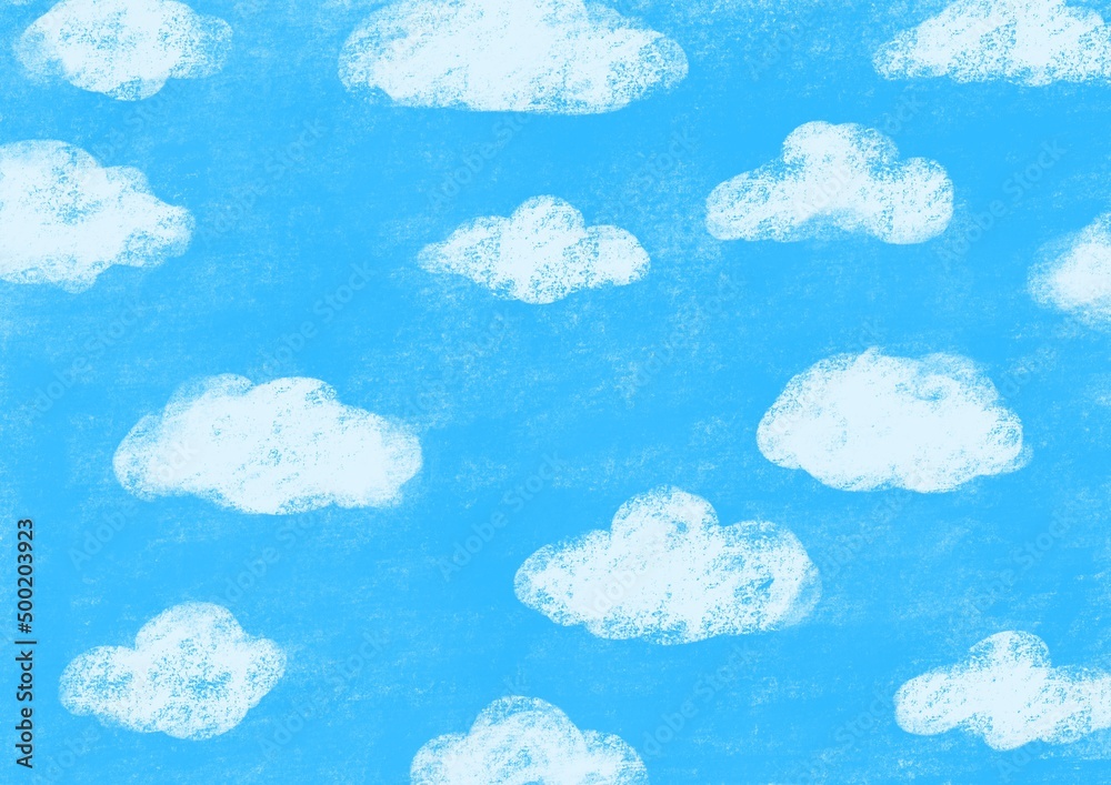 クレヨンで描いた空と雲の模様 背景素材 Stock Illustration Adobe Stock