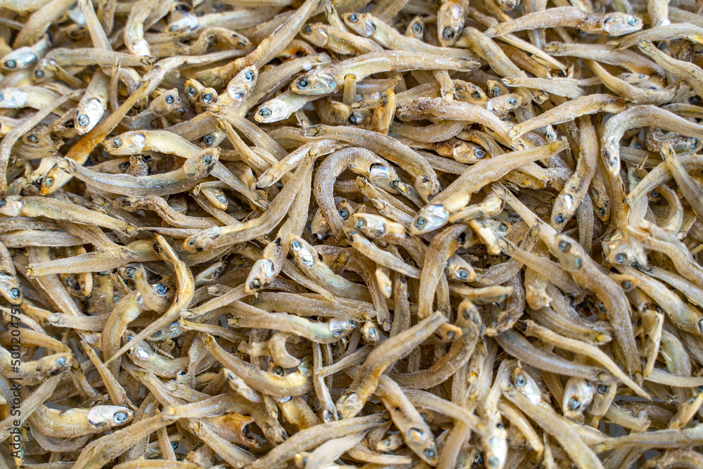 Close-up of dried anchovies. Seafood in the market. Close-up of dried anchovies. Seafood in the market.