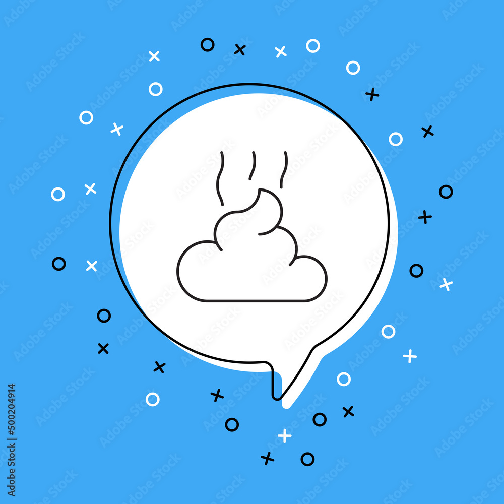 Poop icon in white speech bubble with decorative elements on a blue background. Modern graphic announcement with thin line symbol. Vector illustration EPS 10 Poop icon in white speech bubble with decorative elements on a blue background. Modern graphic announcement with thin line symbol. Vector illustration EPS 10