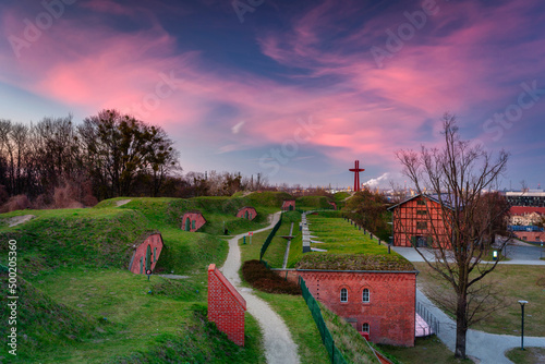 Old fortifications in Gdansk city at sunset, Poland photo