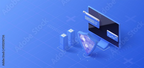 Data protection concept. Cyber security vector illustration. Privacy technology. VPN protect banner.