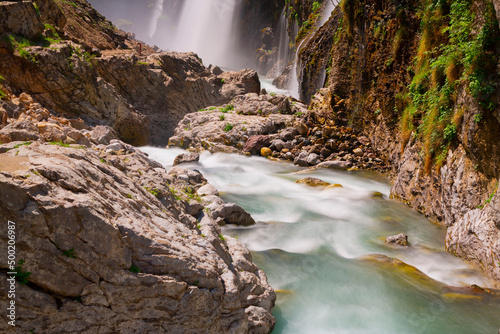 Unique Kapuzbasi Waterfalls in Aladaglar National Park, Tuaruz Mountains of Turkey in spring day photo