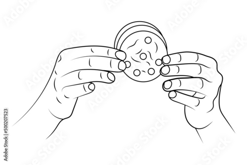 Holding sandwich cookies in hands sketch illustration.