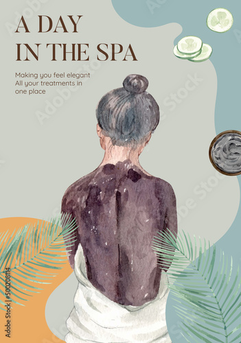 Poster template with spa therapy concept,watercolor style