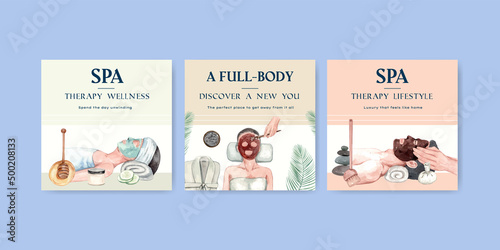 Banner template with spa therapy concept,watercolor style