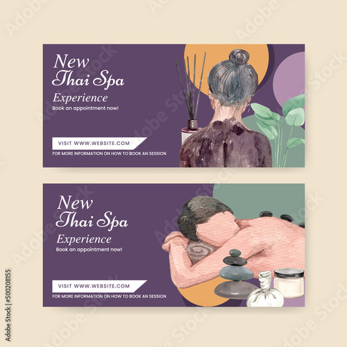 Voucher template with spa therapy concept,watercolor style