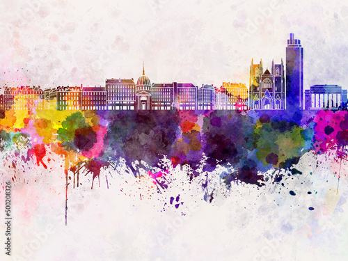Nantes skyline in watercolor background