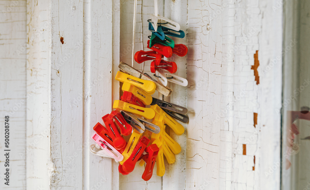 clothespins hanging on a string Stock Photo Adobe Stock