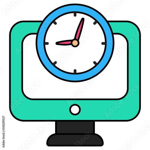 A flat design icon of computer clock