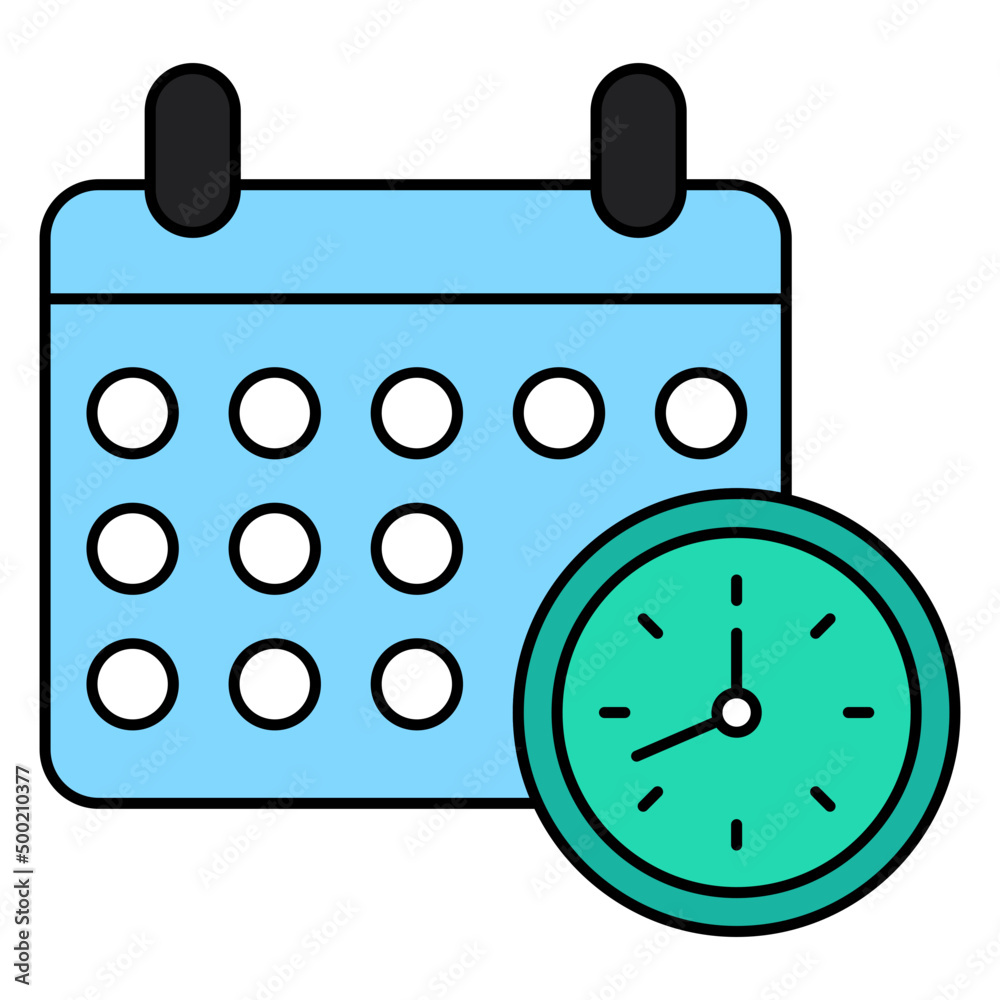 Clock with calendar, flat design icon of timetable Clock with calendar, flat design icon of timetable
