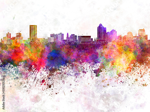 New Haven skyline in watercolor background © Paulrommer