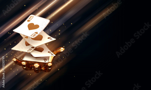 casino cards poker balckjack baccarat and chips gold black 3d render 3d rendering illustration 