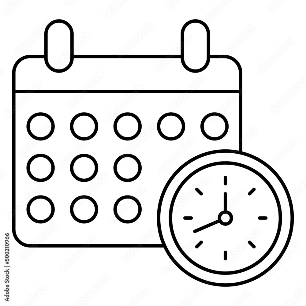 Clock with calendar, linear design icon of timetable Clock with calendar, linear design icon of timetable