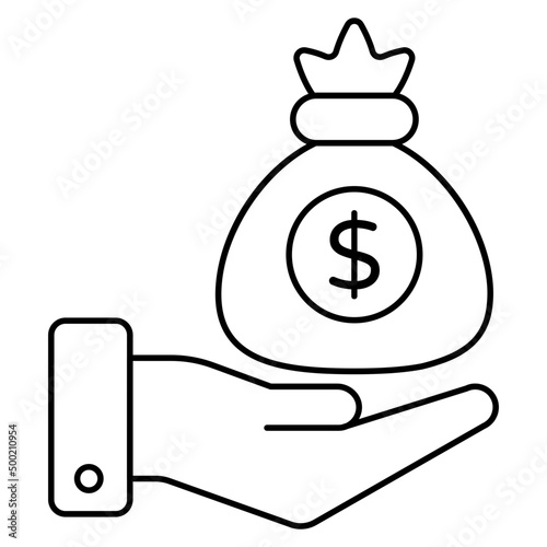Hand giving money icon in flat design, donation concept