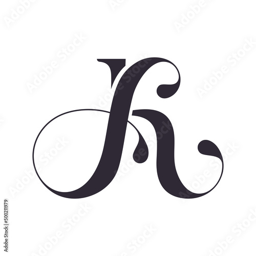 AK letter monogram. Elegant luxury KA logo. Calligraphic style. Vector design. Luxurious linear creative monogram.