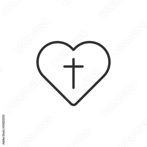Christian cross inside heart icon. Black christian cross sign isolated on light background. Vector illustration. Christian symbol.