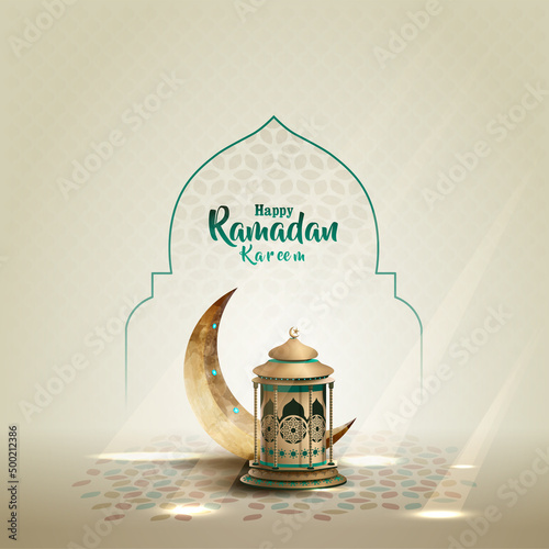 islamic greetings ramadan kareem card design with crescent and lantern Fototapet