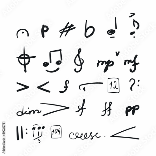 music score symbol doodle vector illustration background set photo