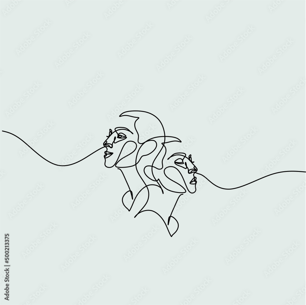 One-Line Face of a sad and happy person vector. Line art Stock Vector ...