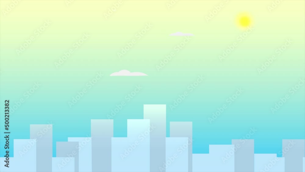 Sky background with clouds. Animation of the landscape of the silhouette of the city. Cartoon Sky background with clouds. Animation of the landscape of the silhouette of the city. Cartoon