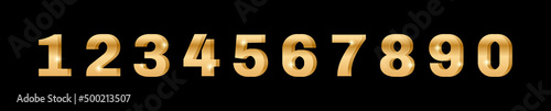 Gold 3d numbers from 0 to 9. Gradient gold sparkling texture. Golden numbers with sparkles effect. Vector illustration