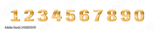 Gold 3d numbers from 0 to 9. Gradient gold sparkling texture. Golden numbers with sparkles effect. Vector illustration