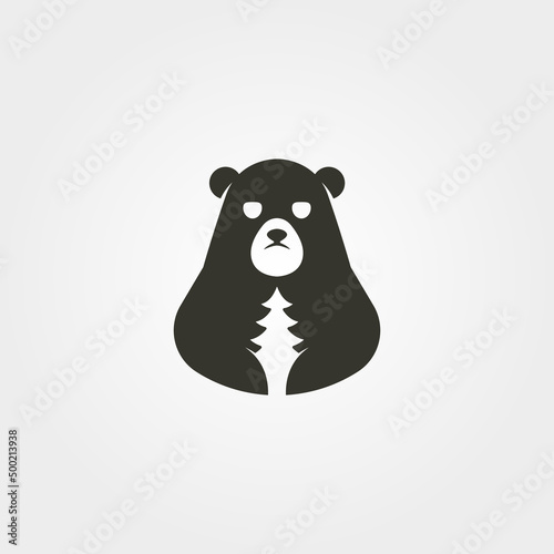 grizzly bear hold pine tree logo vector symbol illustration design, wild bear nature design