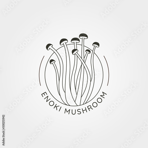 enoki mushroom line art logo symbol illustration design, enokitake label design