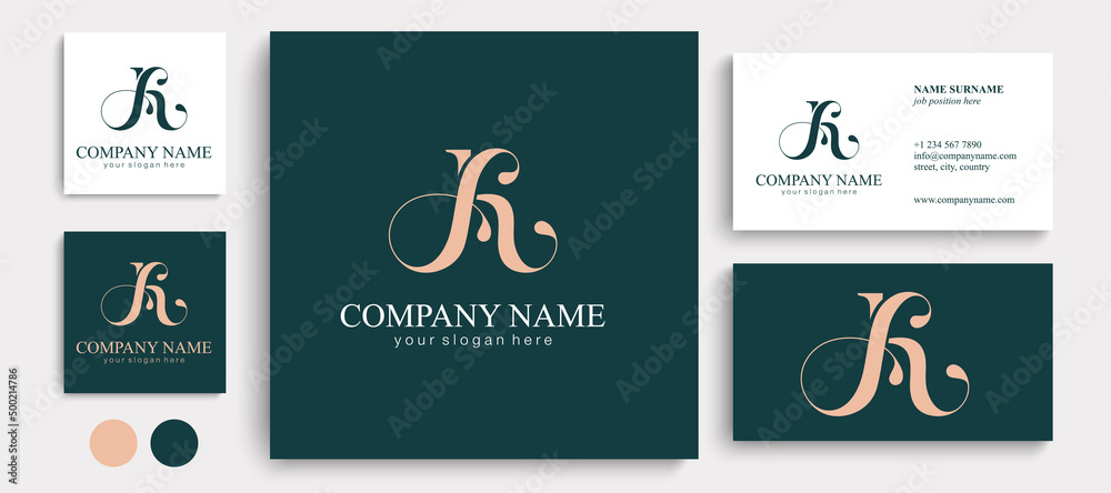 AK letter monogram. Elegant luxury KA logo. Calligraphic style. Vector design. Luxurious linear creative monogram.