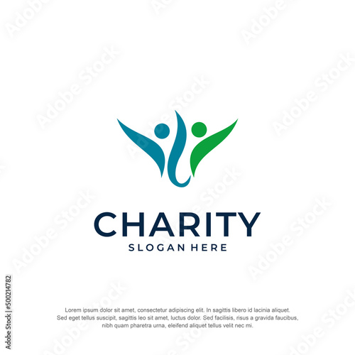 charity logo with the concept of two people premium vector