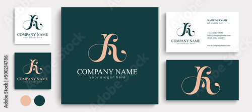 AK letter monogram. Elegant luxury KA logo. Calligraphic style. Vector design. Luxurious linear creative monogram. photo
