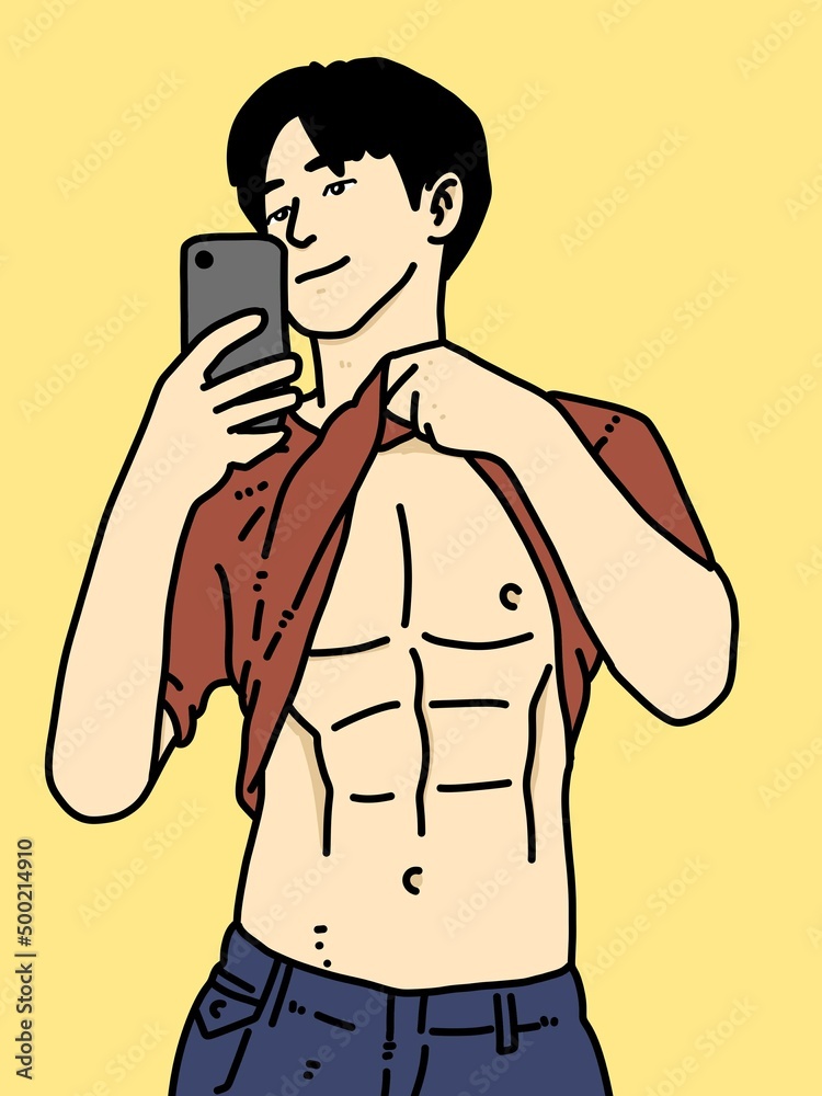 Fototapeta premium cute man cartoon on yellow background