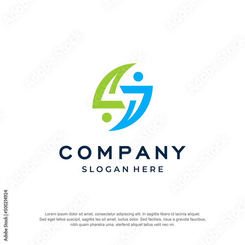 two person logo coordination premium vector